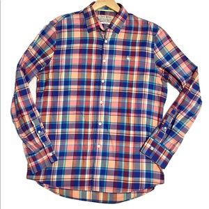 Jack Wills Plaid Bright Long Sleeve Button Up Shirt Men Size L 100% Cotton